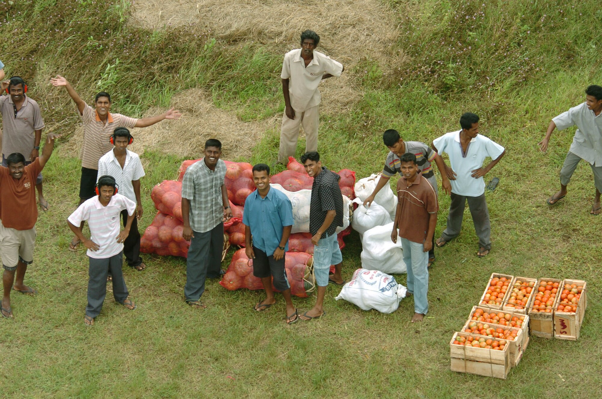 DAMBULA, Sri Lanka -- A supply of vegetables is ready to be loaded onto an HH-60 Pave Hawk helicopter from the 33rd Rescue Squadron based at Kadena Air Base, Japan.  The helicopter landed here during an Operation Unified Assistance mission.  (U.S. Air Force photo by Master Sgt. Val Gempis) 
