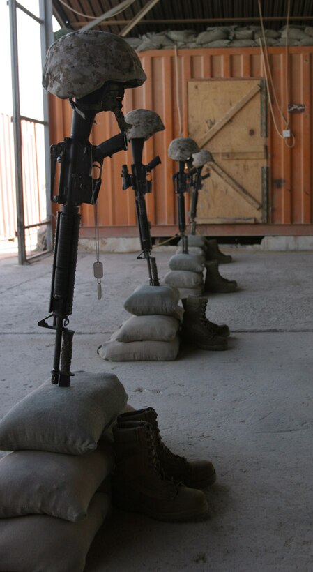 051020-M-2607O-016 - The monuments stand at the end of the building symbolizing the passing of four great Marines who gave their lives in the pursuit of freedom on Oct. 6.
