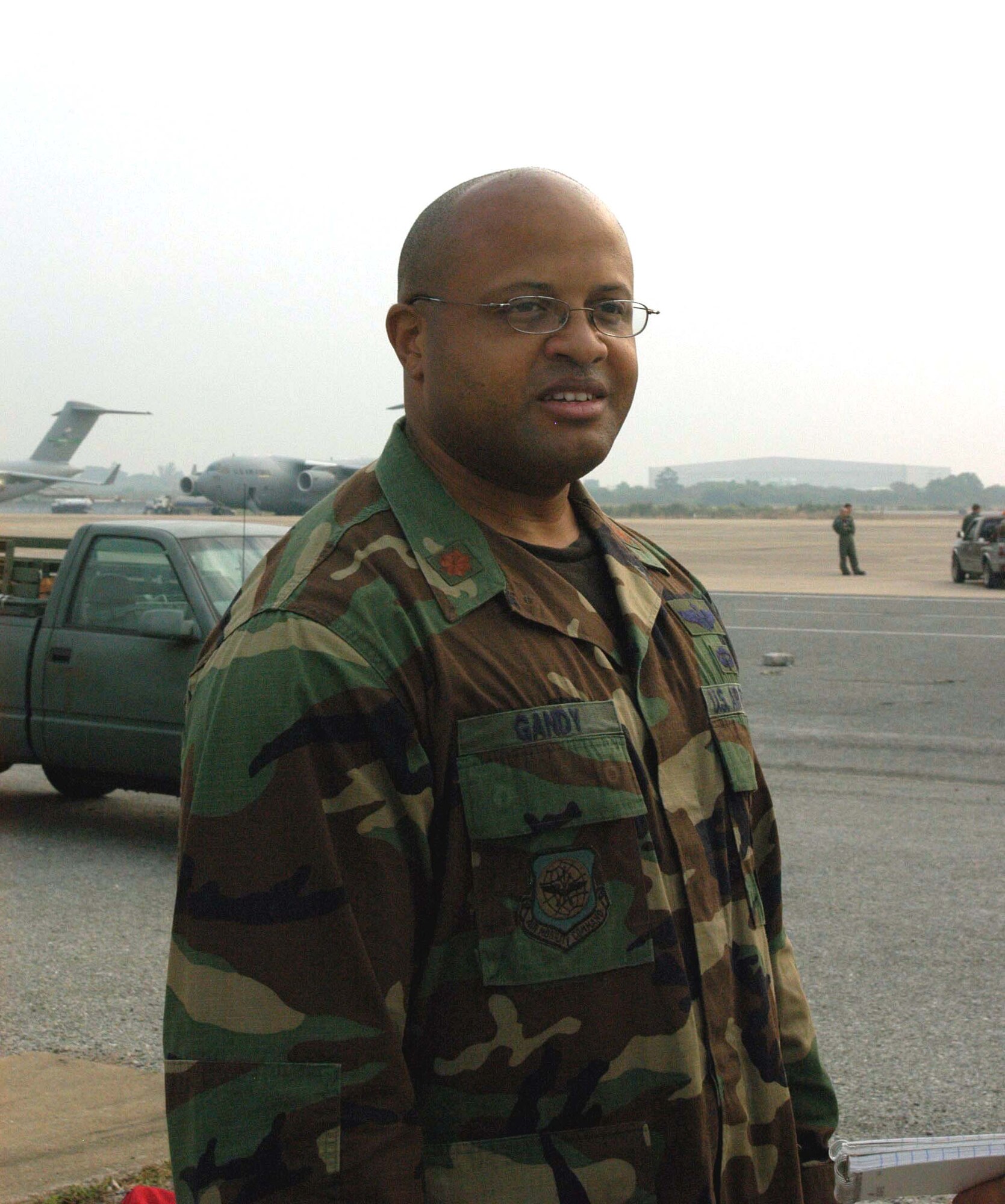 UTAPAO, Thailand -- Maj. Jaye Gandy is the tanker airlift control element operations chief here.  He is normally attached to the 615th Air Mobility Operations Squadron at Travis Air Force Base, Calif.  His team is responsible for moving humanitarian aid, supplies and people.  (Department of Defense photo by Samantha L. Quigley)
