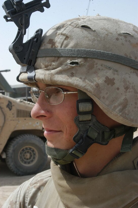 CAMP RAMADI, Ar Ramadi, Iraq (April 23, 2005) - Private First Class Bryan J. Nagel, a squad automatic weapon gunner with 2nd Squad, 2nd Platoon, Company B, 1st Battalion, 5th Marine Regiment, is responsible for saving the lives of his fellow Marines during an organized attack insurgents launched on a observation post in the city here April 20. The 20-year-old from Jamestown, N.D., engaged the driver of a suicide vehicle born improvised explosive device from his observation post with his weapon placing well-aimed rounds in the vehicles windshield. The 2003 Jamestown High School graduate destroyed the rolling bomb and prevented the martyr from reaching the Marines' position. Photo by Cpl. Tom Sloan