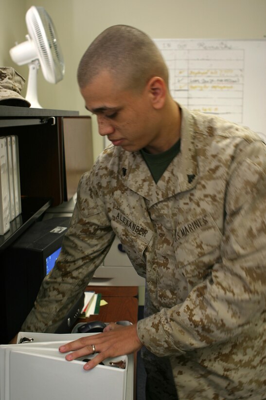 MARINE CORPS BASE CAMP LEJEUNE, N.C. (February 22, 2005) Corporal Jamaal E. Alexander always knew he would be in the military, even as s kid.  Now as an adult he works with supply operations for 2d Marine Division assisting with the daily supply operations within the Division.