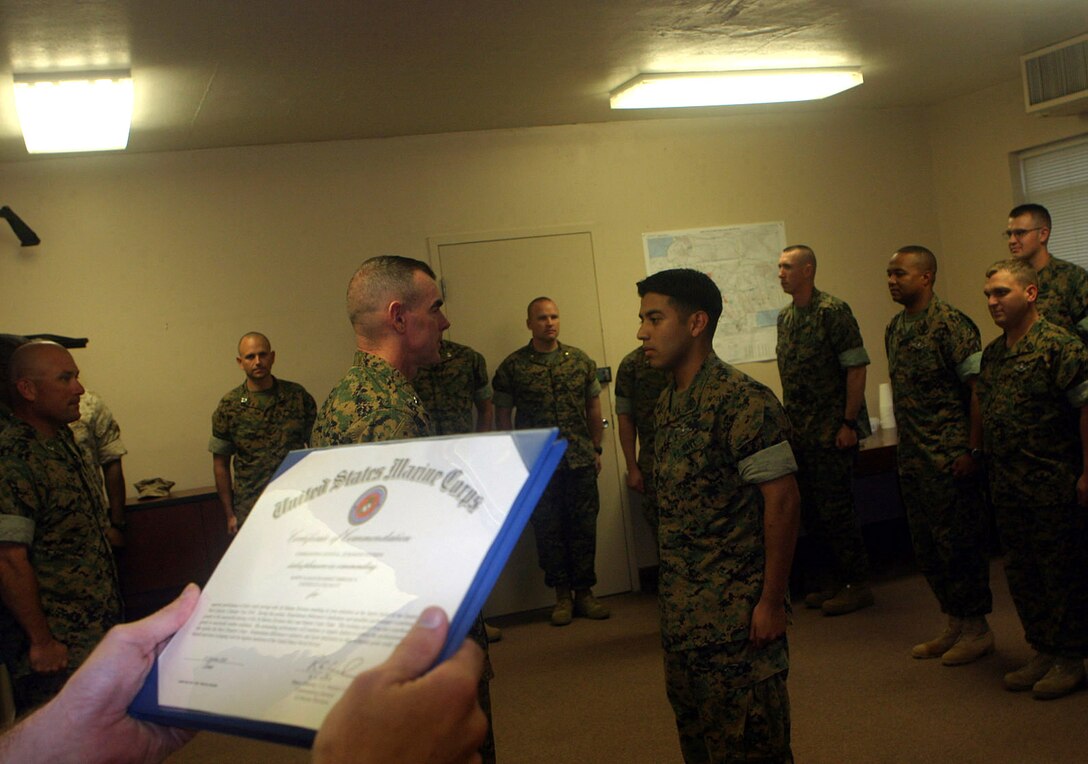 MARINE CORPS BASE CAMP LEJEUNE, N.C. (Oct. 24, 2005) - Hospitalman Jonatha "Doc Bibi" Bibriesca Ramirez of Pomona, Calif., was distinguished as the Junior Sailor of the Quarter with the 2nd Marine Division Nov. 24 for outstanding performance while serving in Iraq.