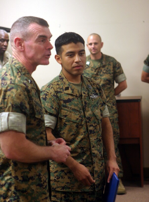MARINE CORPS BASE CAMP LEJEUNE, N.C. (Oct. 24, 2005) - Hospitalman Jonatha "Doc Bibi" Bibriesca Ramirez of Pomona, Calif., was distinguished as the Junior Sailor of the Quarter with the 2nd Marine Division Nov. 24 for outstanding performance while serving in Iraq.