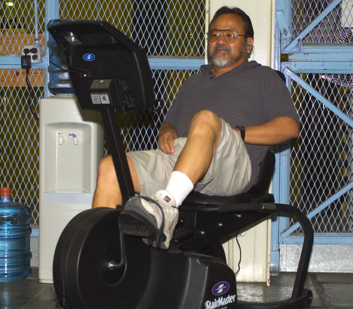 While others on MCB's Health and Wellness Program either walk or jog using a treadmill for a cardio workout, Paul Aviles, CWC 623,  uses the incumbent cycle to help burn calories.