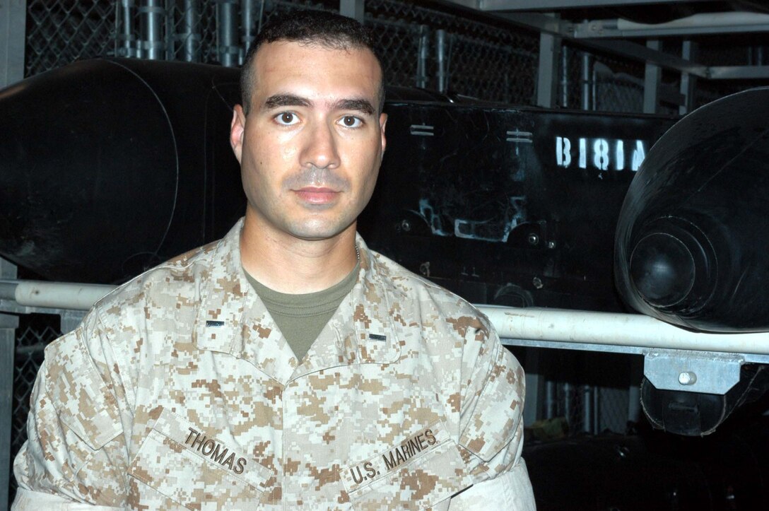 MARINE CORPS BASE CAMP LEJEUNE, N.C.--1st Lt. Andrew P. Thomas, of Millan, Ga.,was awarded the Navy and Marine Corps Commendation Medal July 8 for his actions during an attack on the riverbanks of Ramadi last year. Thomas is gearing up for a second tour in Iraq next month.