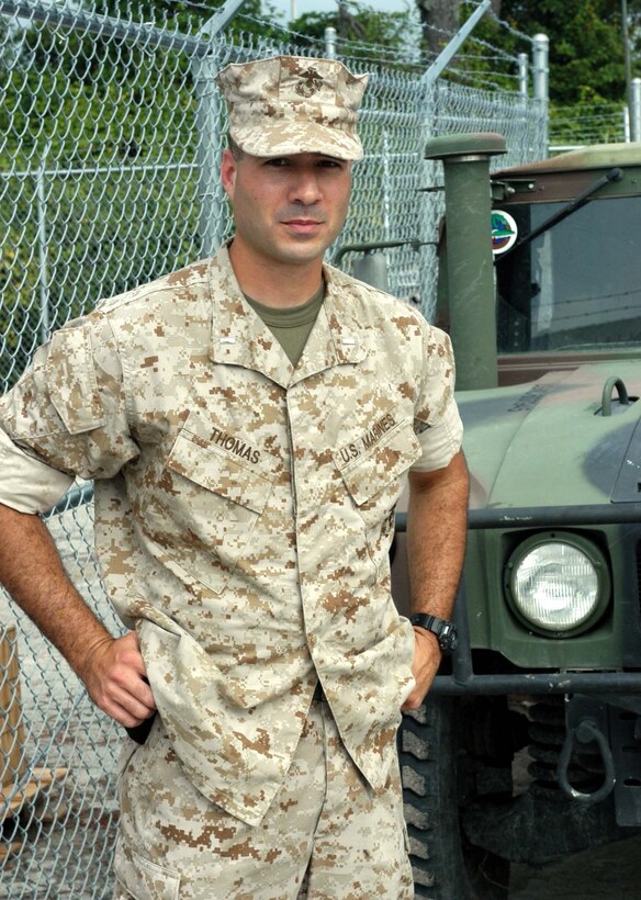 MARINE CORPS BASE CAMP LEJEUNE, N.C.--1st Lt. Andrew P. Thomas, of Millan, Ga.,was awarded the Navy and Marine Corps Commendation Medal July 8 for his actions during an attack on the riverbanks of Ramadi last year. Thomas is gearing up for a second tour in Iraq next month.