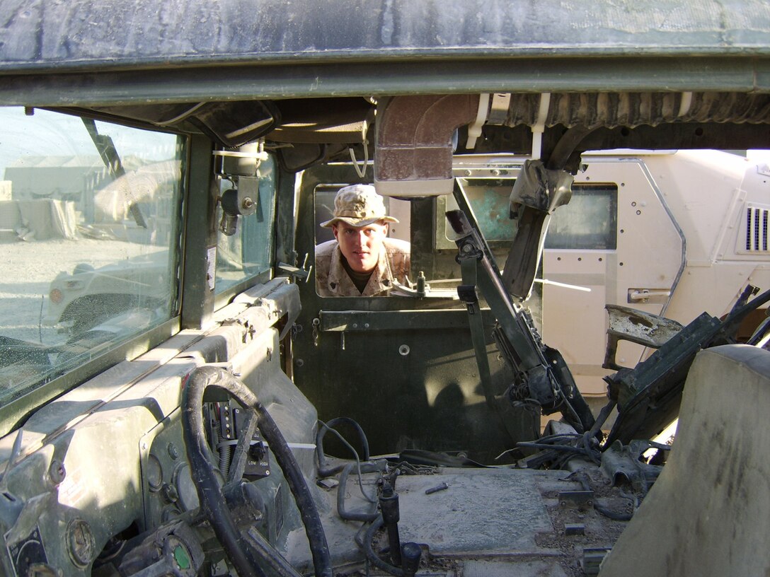 Sergeant Matthew P. Dalrymple, team leader, 2nd TOW platoon, 2nd Tank Battalion, 2nd Marine Division, has been in Iraq for six months. He has lived to tell about his third improvised explosive device explosion since April.