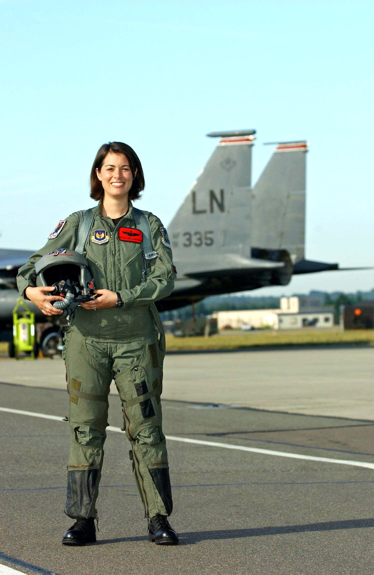 ROYAL AIR FORCE LAKENHEATH, England -- Capt. Nicole Malachowski has been selected to fly for the U.S. Air Force Air Demonstration Squadron "Thunderbirds" 2006 season, making history as the first female demonstration pilot in the 52-year history of the team.  She is a fighter pilot from the 494th Fighter Squadron here.  (U.S. Air Force photo by Staff Sgt. Tony R. Tolley)