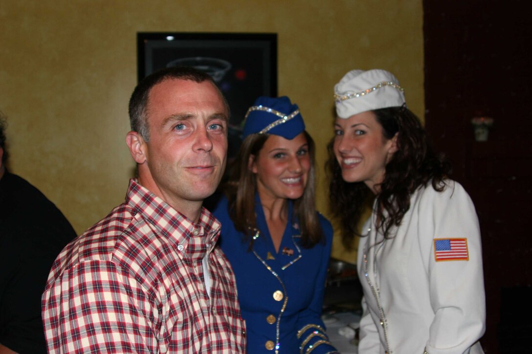 United Service Organization girls checkout Former Marine and Actor, David Eigenberg, known for his role as Steve on HBO?s Sex in the City, at the after party for Suzanne Somers?s one-woman musical, The Blonde in the Thunderbird.