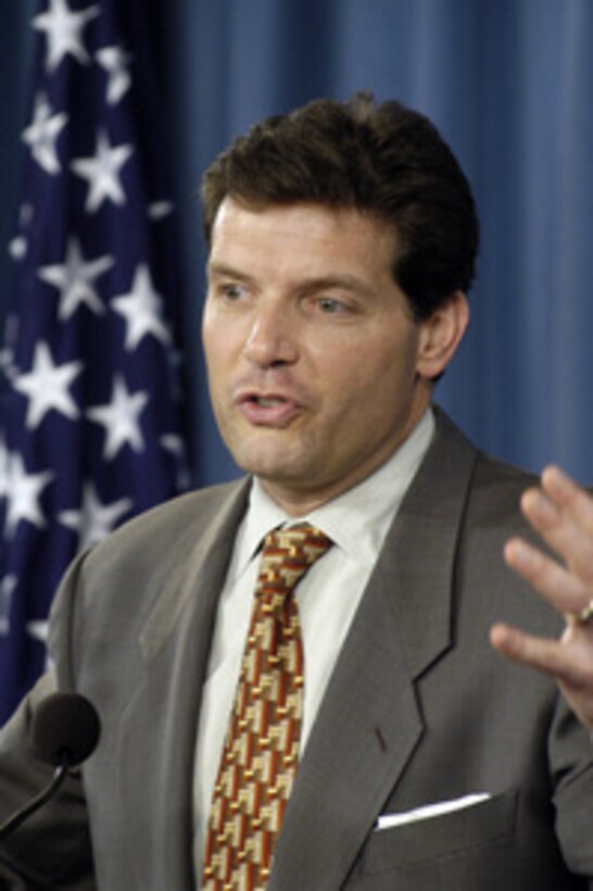 Principal Deputy Assistant Secretary of Defense for Public Affairs Lawrence Di Rita holds a press conference in the Pentagon on July 14, 2005. 