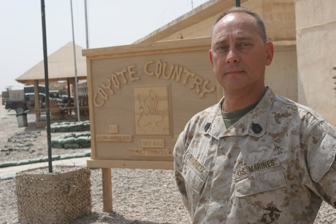 AL TAQADDUM, Iraq?Gunnery Sgt. Nicholas Bykowetz, Flight Line Intelligence Center Chief, for Marine Light/Attack Helicopter Squadron 775, is supporting Operation Iraqi Freedom in Al Taqaddum, Iraq.  Bykowetz first joined the Marine Corps after high school, in 1968, and served in Vietnam.  He was honorably discharged in 1972, and then served off and on in the Marine Corps Reserves. In 1990 he applied for the active reserves and was accepted in 1991.  Since then he has remained competitive as a career designated active duty reservist.  Bykowetz will soon reach 20 years of active service and plans to retire in 2007 with 22 active duty years.