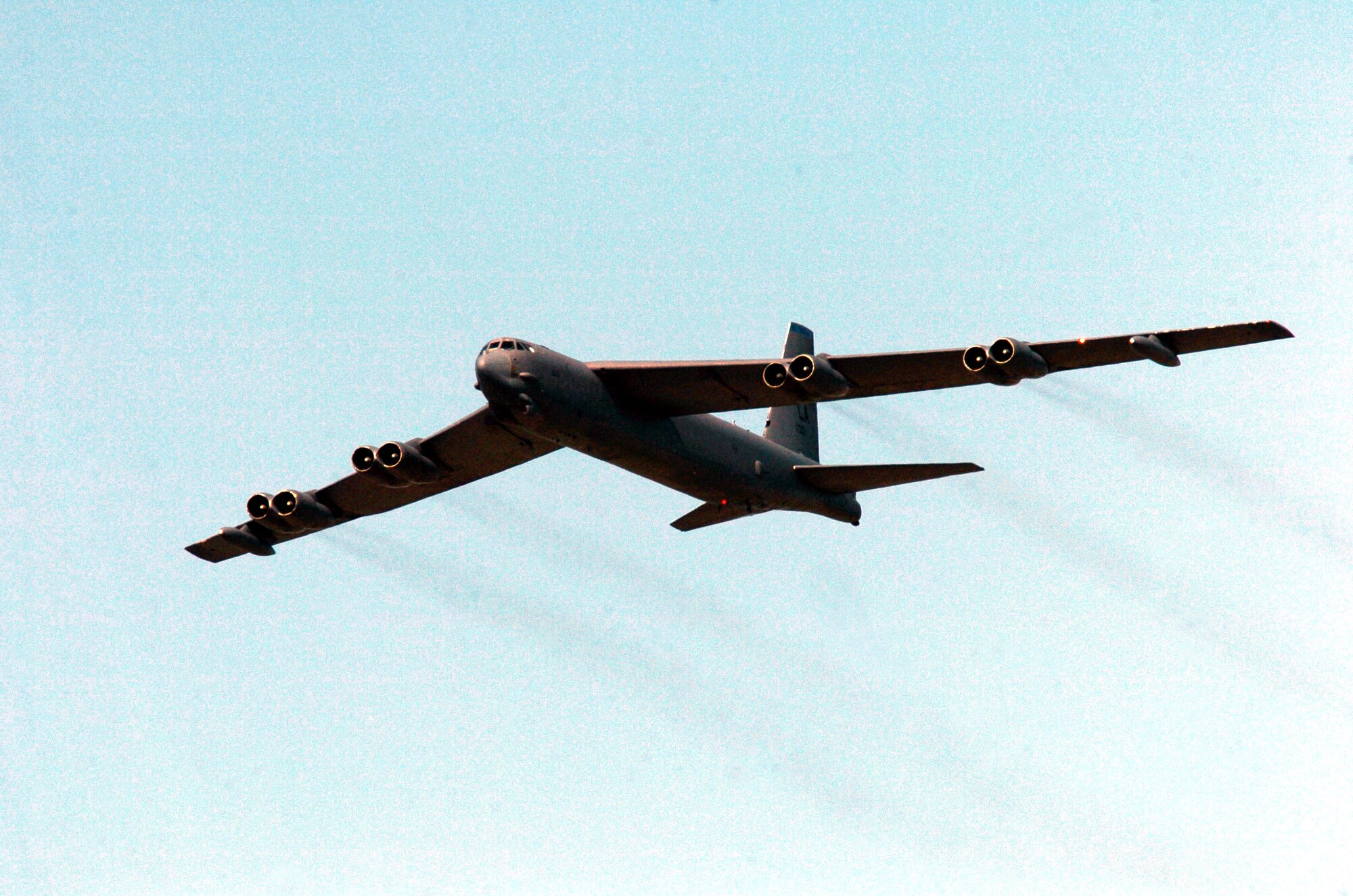 ROYAL AIR FORCE FAIRFORD, England -- A B-52 Stratofortress from Barksdale Air Force Base, La., flies during the 2005 Royal International Air Tattoo here July 17.  More than 20 U.S. Air Force aircraft from bases worldwide took part in the two-day air show.  (U.S. Air Force photo by Tech. Sgt. Jeremy T. Lock)