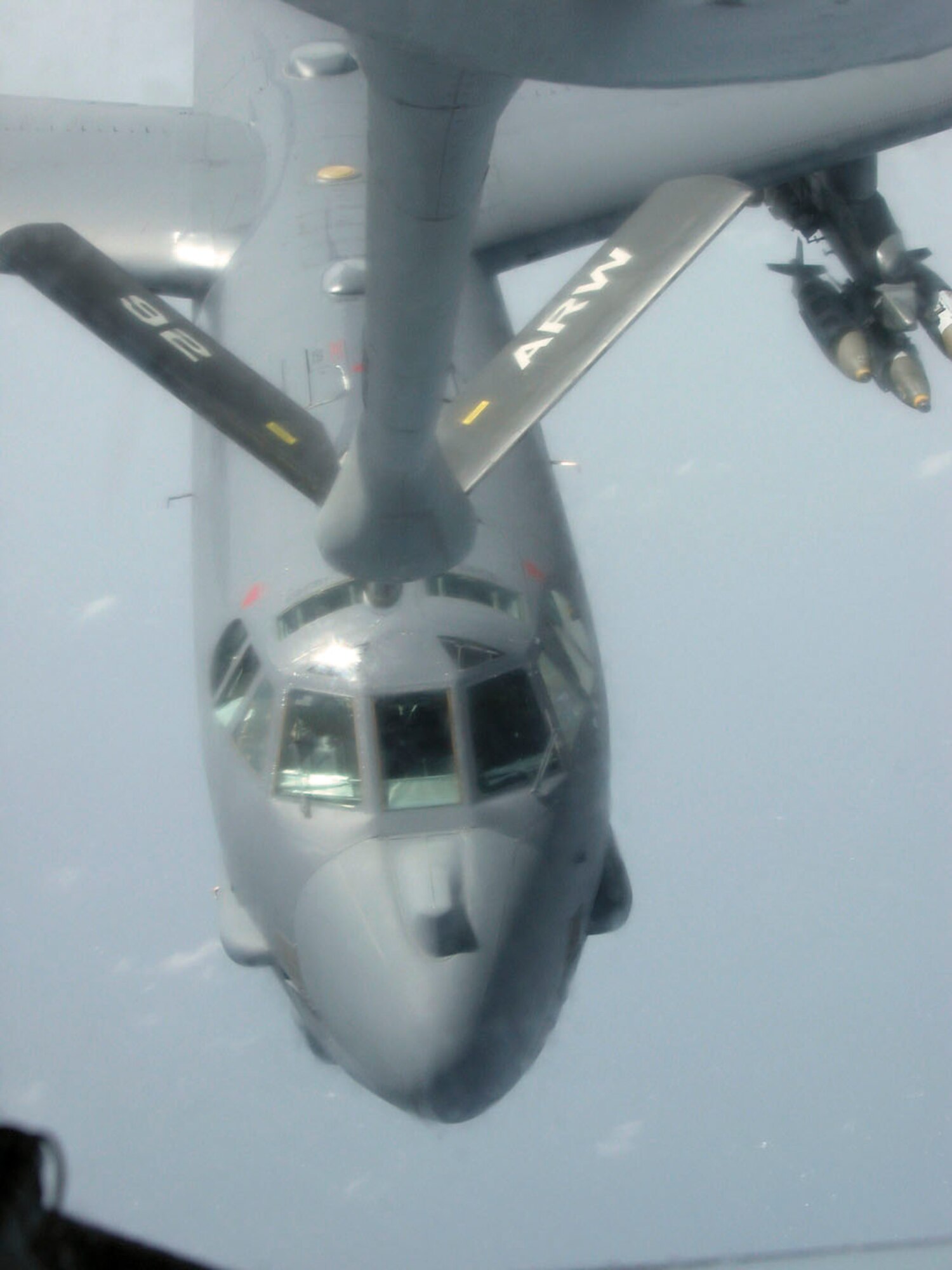 SOUTHWEST ASIA -- A B-52 Stratofortress maneuvers into the position for aerial refueling from a 340th Expeditionary Air Refueling Squadron KC-135 Stratotanker.  (U.S. Air Force photo by Tech. Sgt. Mark Munsey)