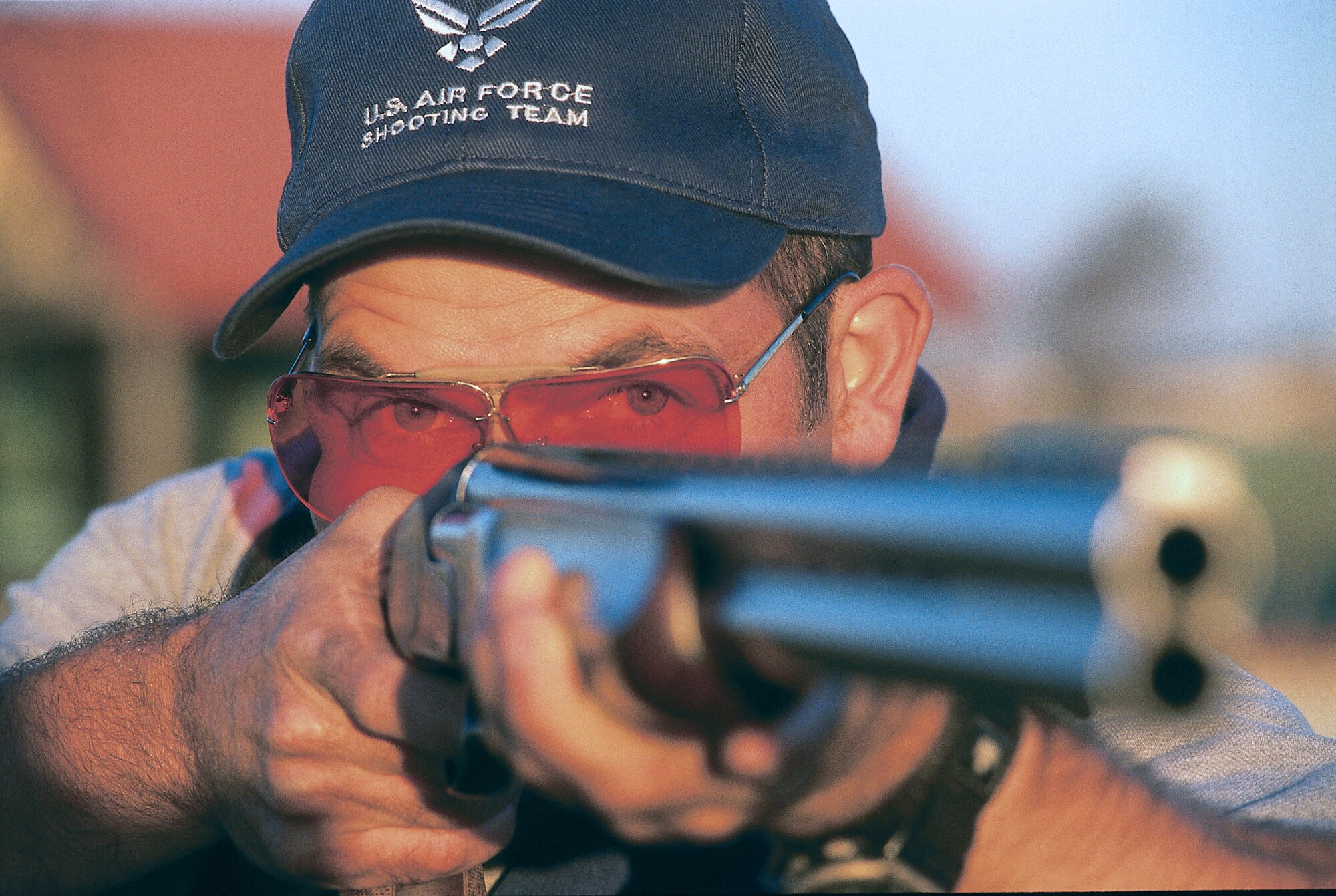 FORT BENNING, Ga. -- Capt. Mike Herman takes aim during the 2005 Interservice Trap Championships here.  He took the silver medal in the single-trap event and the bronze medal in the double-trap event.  He is from Schriever Air Force Base, Colo.  (U.S. Air Force photo by Master Sgt. Jeffrey Julig)