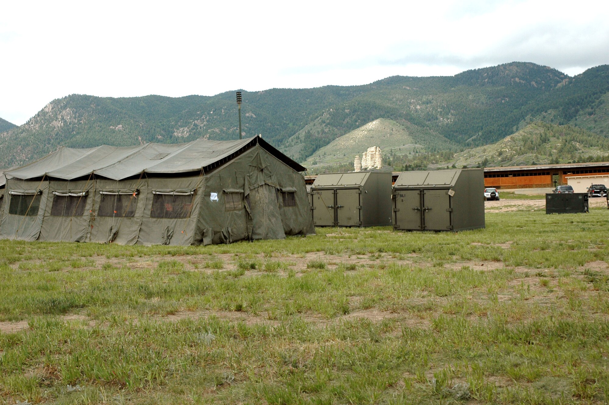 U.S. AIR FORCE ACADEMY, Colo. -- Cadets learned to set up basic expeditionary airfield resources in a bare base environment here recently during Global Engagement 2005.  This was the first of six groups of cadets to go through the training throughout the summer.  (U.S. Air Force photo by Tech. Sgt. Matt Gilreath)
