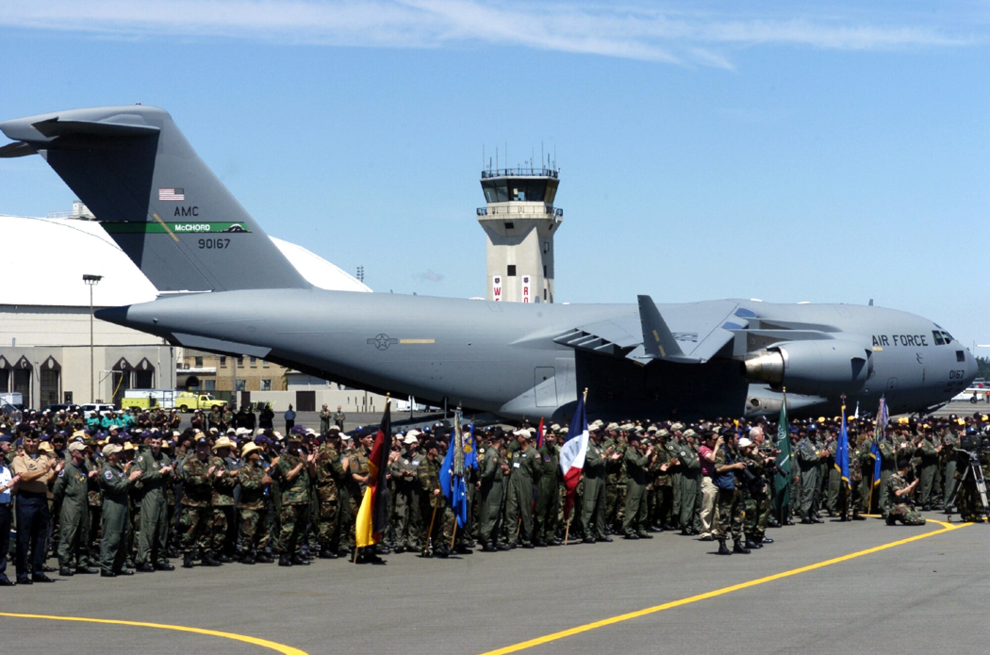 MCCHORD AIR FORCE BASE, Wash. -- Combat airlift teams worldwide gather here June 19 for opening ceremonies of Rodeo 2005.  About 1,800 people are participating competitively or through support activities.  More than 200 international team members and observers are also present.  The Rodeo runs through June 24.  (U.S. Air Force photo by Master Sgt. Jack Braden)