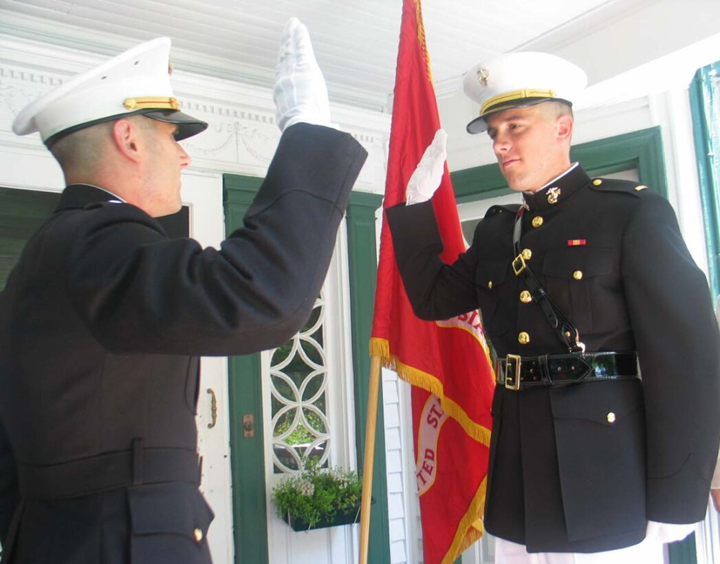 Second Lt. Teddy Pataki, reaffirmed the oath of office at his families residence in Garrison, N.Y., less than two months after graduating from Yale University. Pataki, son of New York Gov. George E. Pataki will attend Fordham University, Bronx, N.Y. where he will study to become a military lawyer.