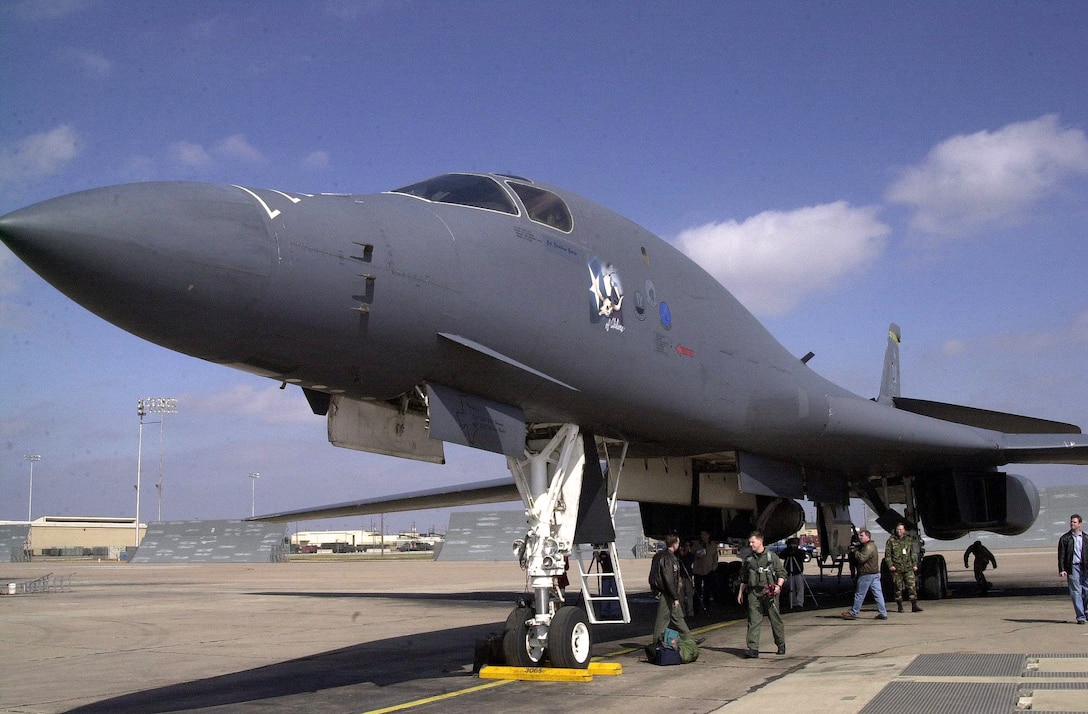DYESS AIR FORCE BASE, Texas -- The first operational B-1B Lancer in the Air Force, also known as the Star of Abilene, sits on the flightline here after flying its last mission in 2003.  The base celebrated the bomber's 20th anniversary June 29.  (U.S. Air Force photo)