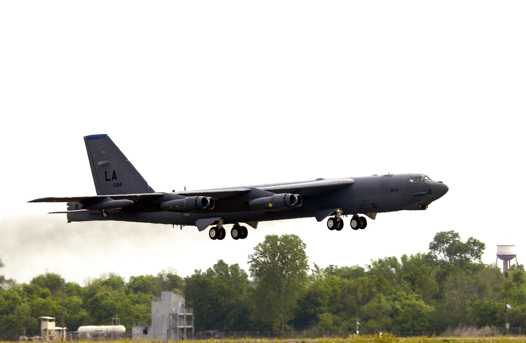 BARKSDALE AIR FORCE BASE, La. -- A B-52 Stratofortress takes off from here.  June 29 marked the bomber's 50th anniversary.  (U.S. Air Force photo)