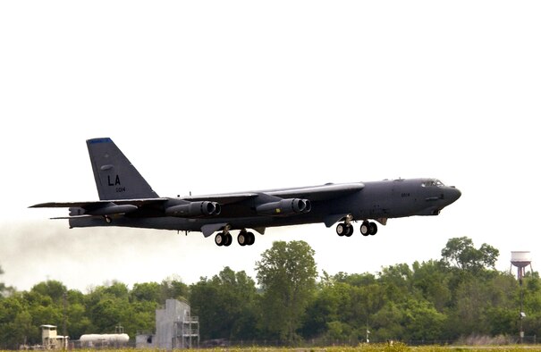 A B-52H Stratofortress takes off from here. June 29 marked the bomber's 50th anniversary. (U.S. Air Force photo) 

