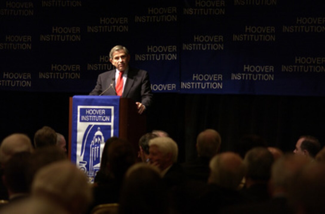 Deputy Secretary of Defense Paul Wolfowitz addresses the audience at the Hoover Institution Board of Overseers Dinner at the Willard Intercontinental Hotel in Washington, D.C. on Feb. 28, 2005. 