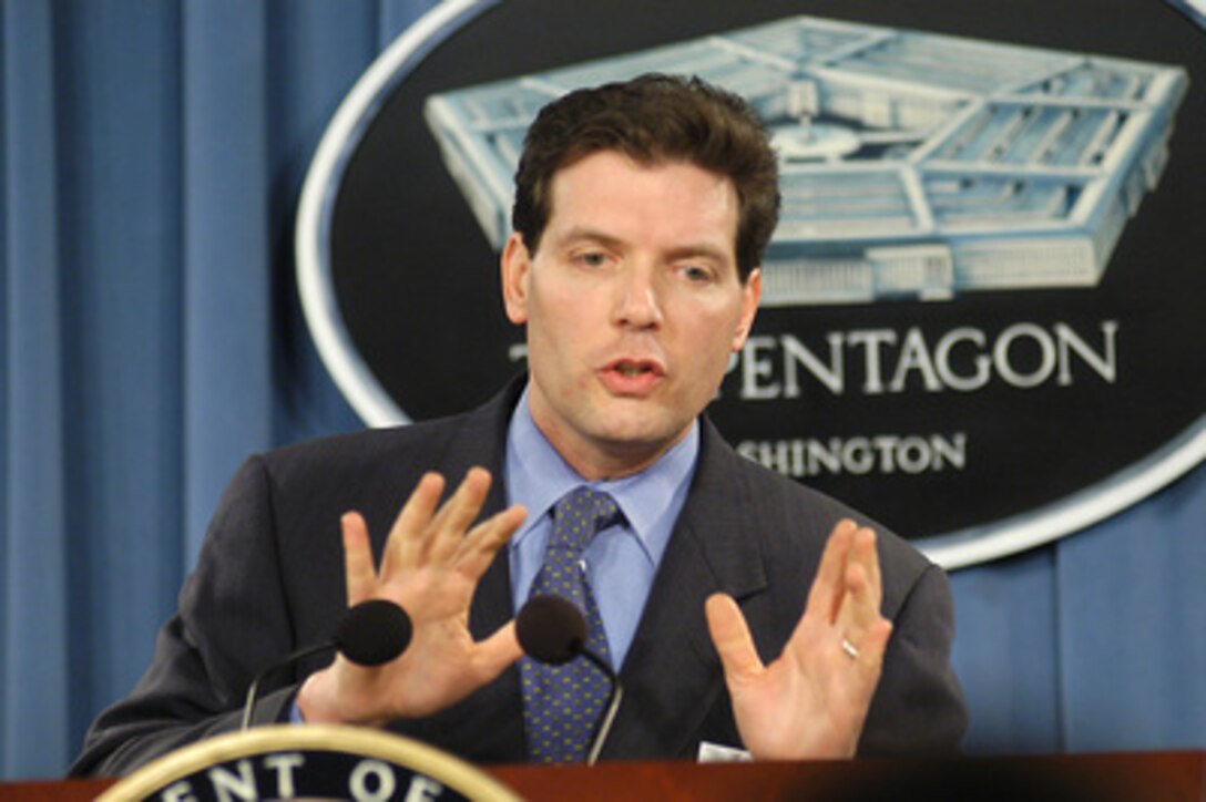 Principal Deputy Assistant Secretary of Defense for Public Affairs Lawrence Di Rita responds to a reporter's question during a Pentagon press briefing on March 3, 2005. 