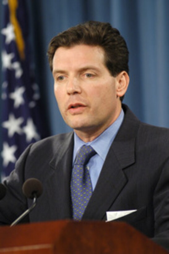 Principal Deputy Assistant Secretary of Defense for Public Affairs Lawrence Di Rita conducts a Pentagon press briefing to update reporters on March 3, 2005. 