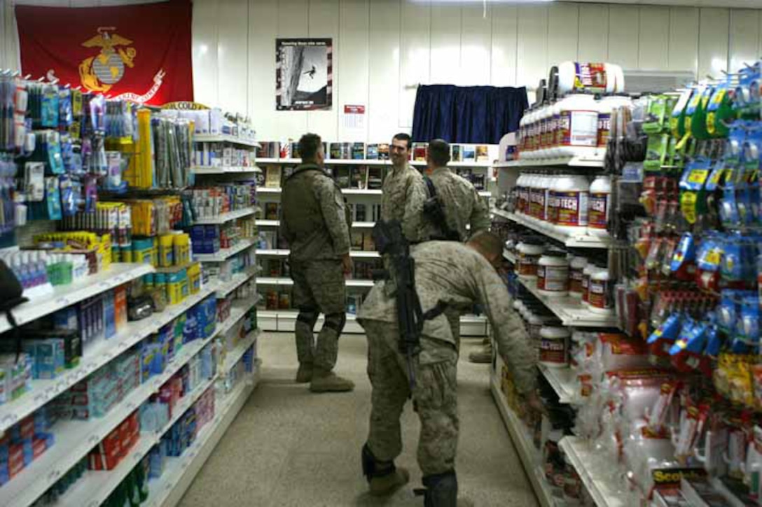 CAMP FALLUJAH, IRAQ - Marines shop inside of the Post Exchange on Camp Fallujah, Iraq on March 17th 2005.  2D Marine Division is currently engaged in security and stabilization operations (SASO) in the Al Anbar Province in support of OIF.  (U.S. Marine Corps photo by Corporal Robert R. Attebury