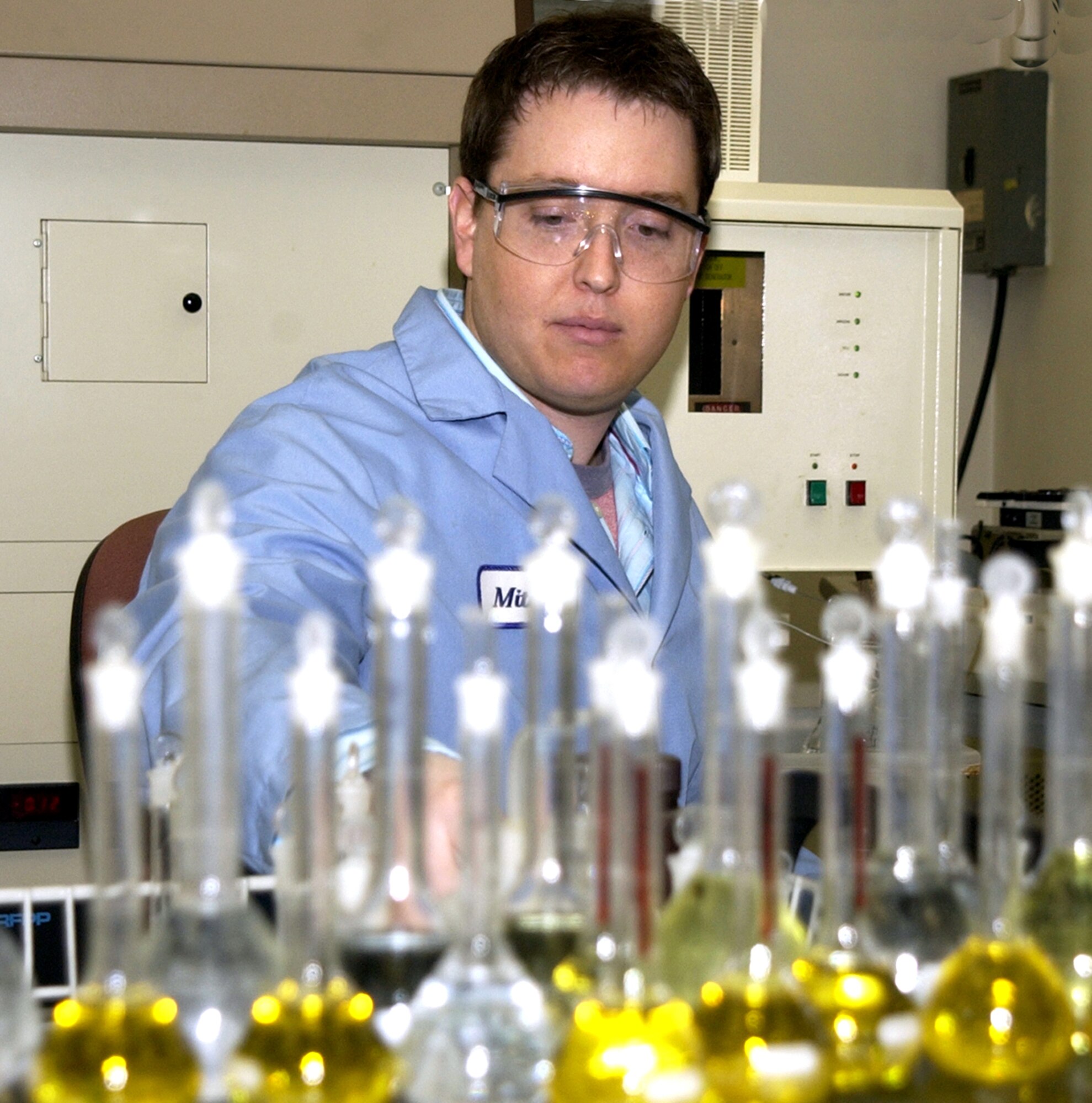 HILL AIR FORCE BASE, Utah -- Mitch Smolcha, a chemist, works in the plasma lab analyzing samples of industrial waste for harmful levels of metal.  (Courtesy photo)