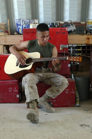 CAMP FALLUJAH, Iraq -- Lance Cpl. Josh Martin takes advantage of time of during Maintenance Company's fun day to give the Marines a break from the normal 12 to 18-hour workday.  Martin, a motor transportation mechanic from Phoenix, is assigned to Maintenance Company, Combat Logistics Battalion 8, 2d Force Service Support Group (Forward).