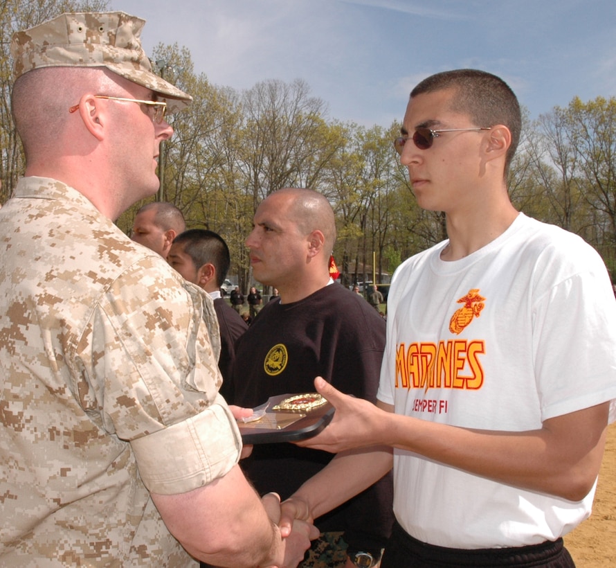 James Connelly was recognized as Recruiting Station New Jersey?s Poolee of the Year by Maj. Richard E. Luehrs II, commanding officer, RS New Jersey during the Annual Poolee Field Meet held May 7, 2005.