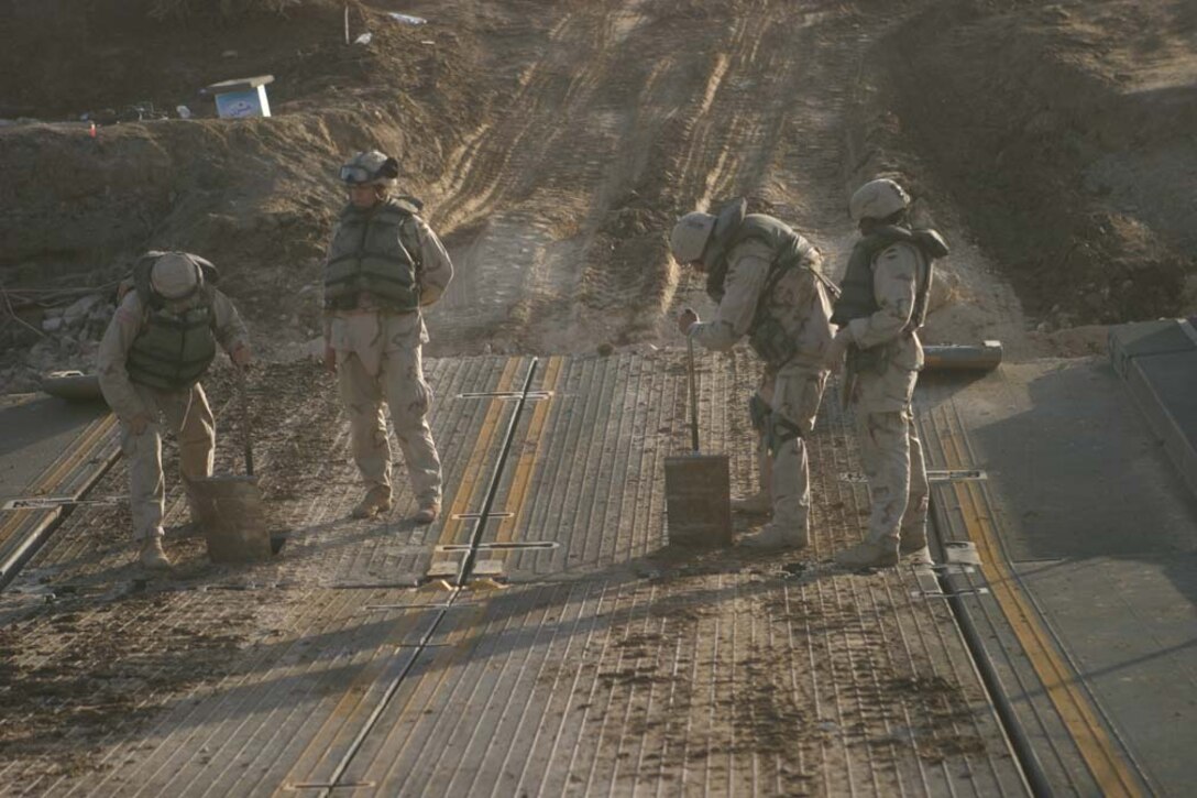 AL UBAYDI, Iraq-  (May 8, 2005)  The bridge that spans the Euphrates River is under construction by the engineers in the United States Army.  Marines from 3/2 secure Al Ubaydi during operation Matador.  Marines from 3rd Battalion, 2nd Marine Regiment conducting Security and Stabilization Operations (SASO) in support of Operation Iraqi Freedom III (OIF III).