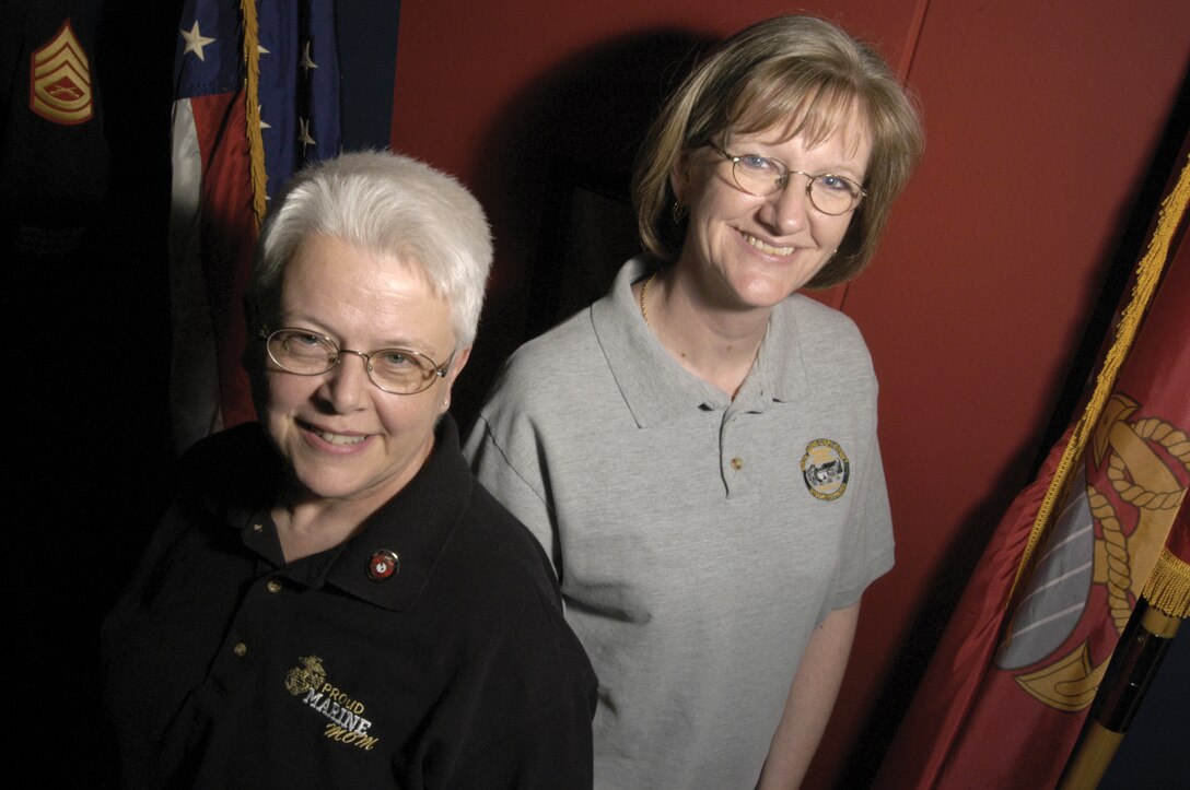 Mary Lou Keester, left, and Thea Welke founded the Marine Moms of the Quad-Cities, a support group for the mothers of current or soon-to-be Marines in the Davenport, Iowa, area in April 2005. With many wary mothers and fathers urging their children to avoid military service, Marine recruiters in the area refer parents to Welke and Keester, who offer to share their own experiences about having kids in the Corps. (Photo taken May 11, 2005, by Staff Sgt. Bill Lisbon)