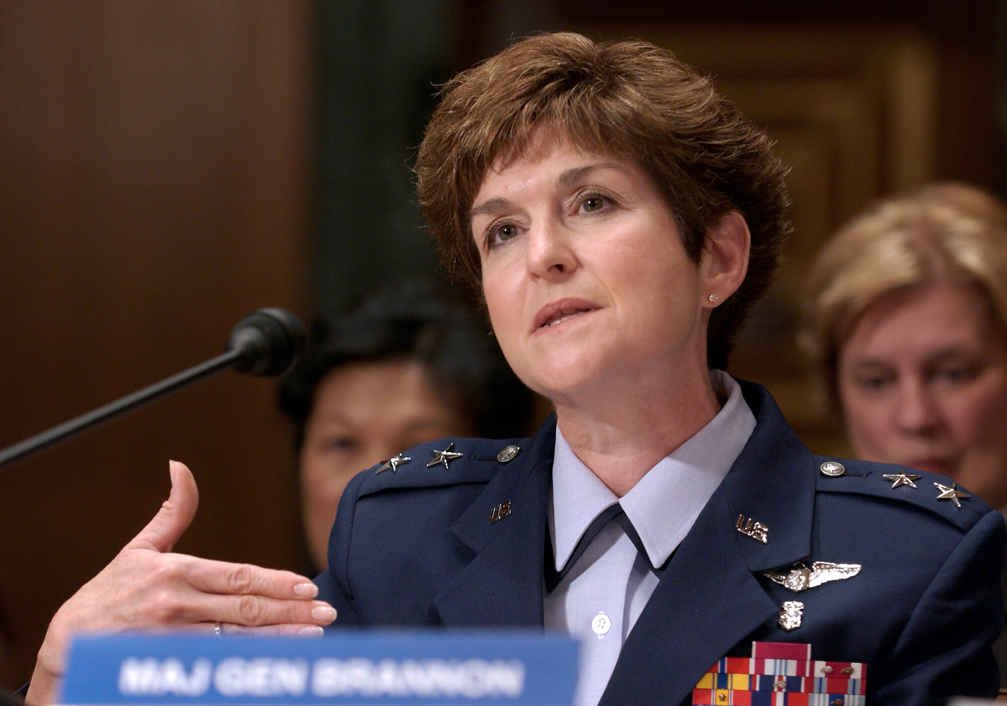 WASHINGTON -- Maj. Gen. Barbara C. Brannon testifies before the Senate Appropriations Committee subcommittee on defense May 10.  The subcommittee convened to hear testimony on the fiscal 2006 medical program. General Brannon is the Air Force's assistant surgeon general for nursing services.  (U.S. Air Force photo by Master Sgt. Jim Varhegyi)