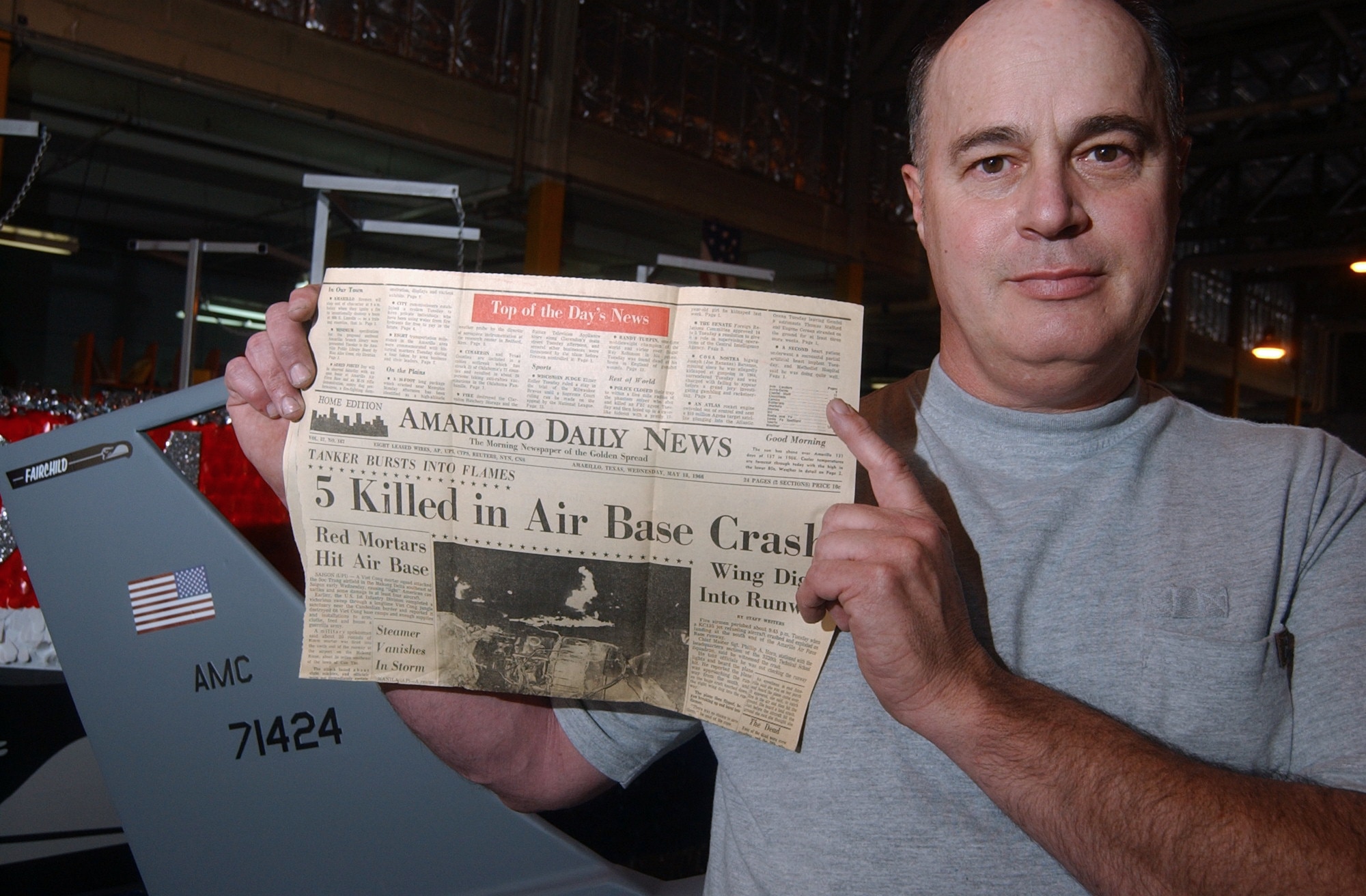 FAIRCHILD AIR FORCE BASE, Wash. -- Michael Doughty lost his father in a KC-135 Stratotanker accident May 16, 1966.  Recently, Mr. Doughty worked for a solid month to refurbish a tanker replicate that has been dedicated to his father and will be used on a local parade's float.  He is assigned to the 92nd Aircraft Structure Maintenance Flight here.  (U.S. Air Force photo by Staff Sgt. Nathan Gallahan)
