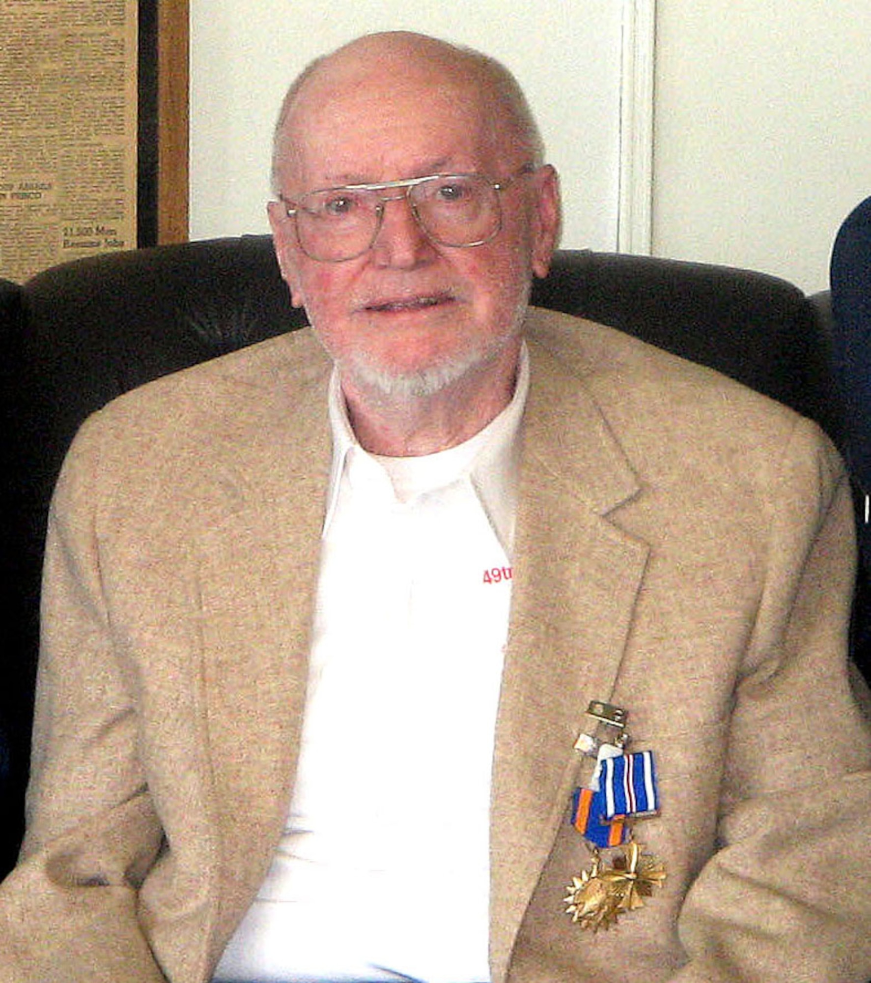 TWO HARBORS, Minn. -- First Lt. James Costley wears his Distinguished Flying Cross and Air Medal. He was presented these medals Oct. 25 --  60 years after his service ended in the Army Air Corps. (U.S. Air Force photo by Capt. Vince King)