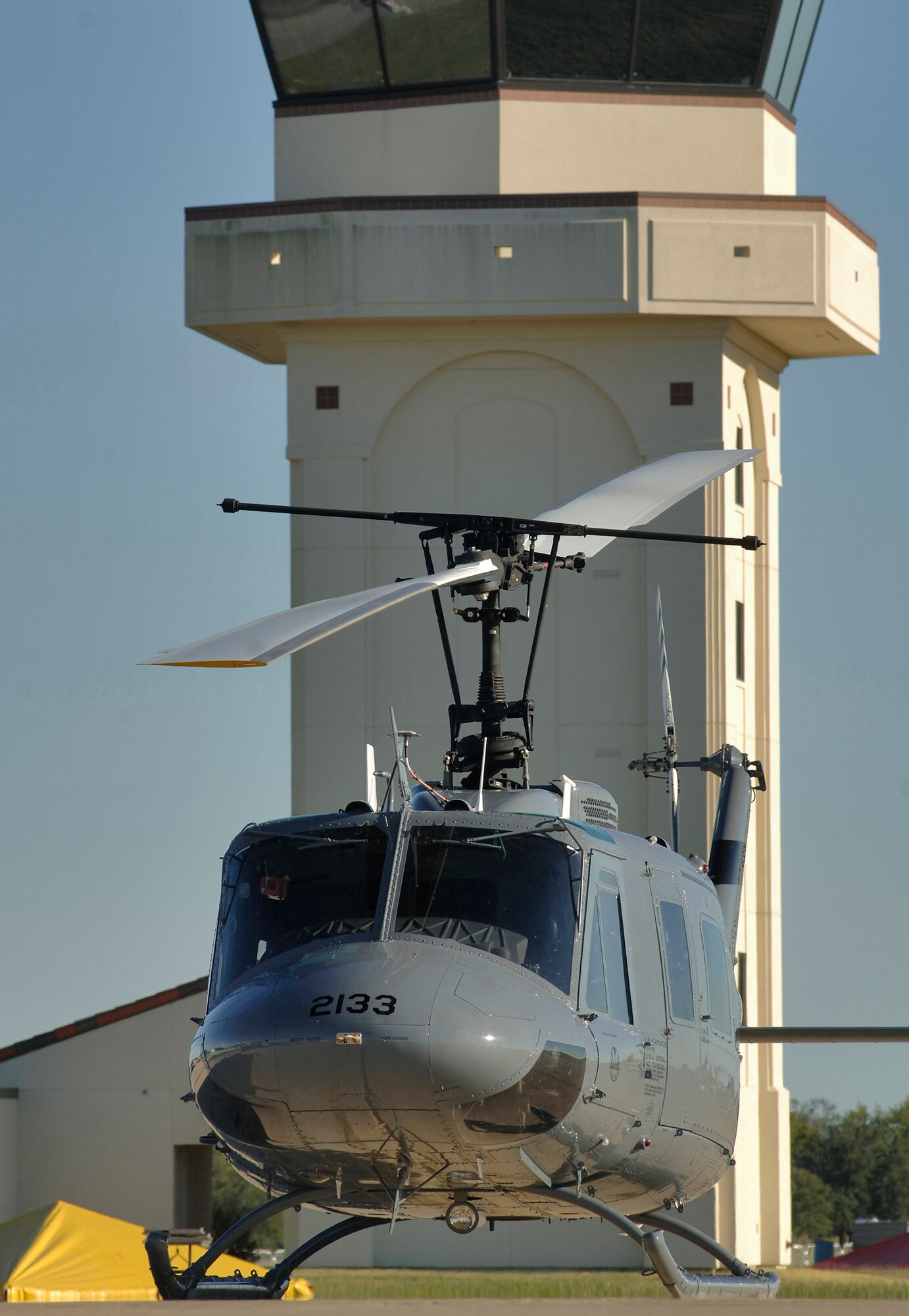 RANDOLPH AIR FORCE BASE, Texas -- TH-1H is the latest aircraft to join the Air Force inventory.  It will serve as the undergraduate pilot training platform. Some major exterior differences from its predecessors are an enlarged nose, wider main rotor blades and the tail rotor is now on the starboard side for better performance. Inside it has undergone an extensive refurbishment including upgraded components and a new avionics suite with a glass cockpit. Current plans call for 24 of these former Army UH-1H helicopters to be upgraded. (U.S. Air Force photo by Master Sgt. Lance C. Cheung)