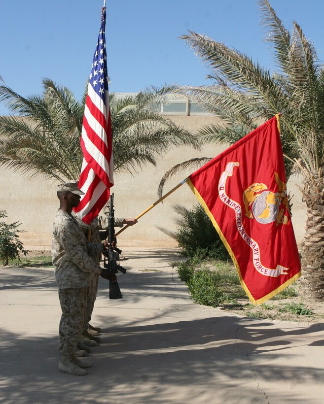 CAMP TAQADDUM, Iraq (Nov. 10, 2005) ? Chief Warrant Officer 5 Steven L. McAlister, 55, eats the birthday cake before passing it on to the youngest Marine, as the oldest Marine present at the Headquarters and Service Battalion Marine Corps birthday ceremony here Nov. 10. The Marines birthday celebration something respected in every clime in place the Marine Corps goes today was no exception as the Marines of Headquarters and Service Battalion, 2nd Marine Logistics Group (Forward) gathered here to celebrated the 230th birthday of the United States Marine Corps. McAlister food service officer for G-4, 2nd MLG(Fwd).