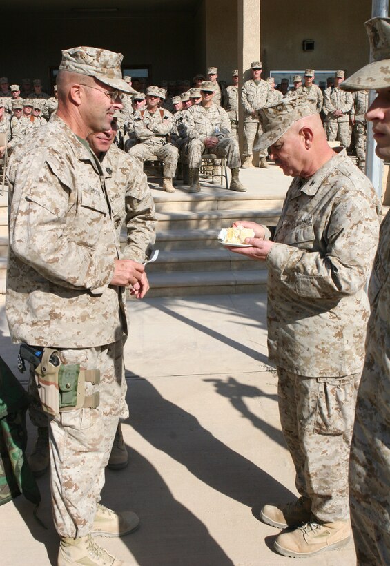 1st Lt. Jason R. Berner overlooks the construction of a forward operating base in the city of Husaybah, Iraq. Berner is a platoon commander with Combat Logistics Battalion 2, 2nd Marine Logistics Group (Forward).