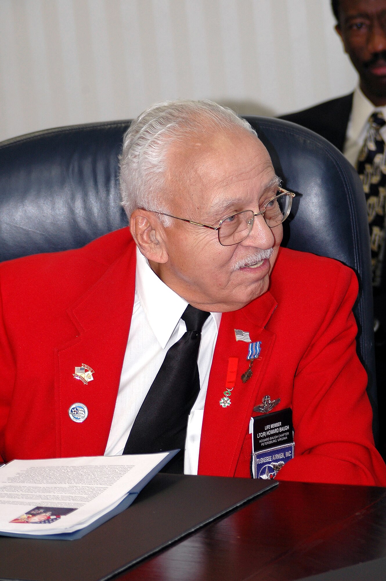 WASHINGTON -- Retired Lt. Col. Howard Baugh is one the Tuskegee Airmen that visited the Pentagon at the invitation of the Secretary of Defense. The pioneering Airmen made their visit Nov. 10. Colonel Baugh flew P-40 Warhawk and P-51 Mustang aircraft, among others, between 1942 and 1947. In all, he flew 135 combat missions during World War II. (U.S. Air Force photo by Staff Sgt. C. Todd Lopez)