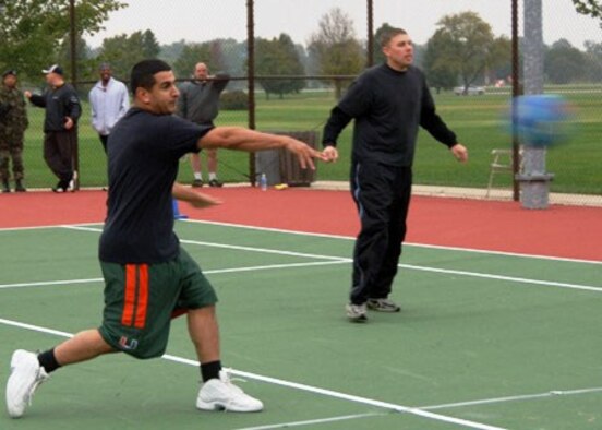 Communicators Sports Day played dodge ball as one of the events. (Airman Jonathan Lovelady/375 CS)