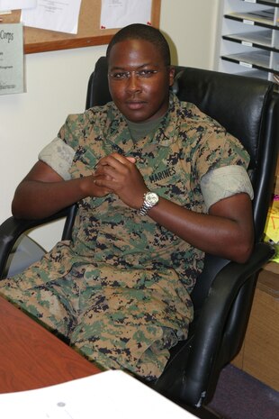 Lance Cpl. Phillip M. Cox, administrative specialist, Base Inspectors Office, strives to better himself through the Corps and hopes one day to become the first African American commandant of the Marine Corps.