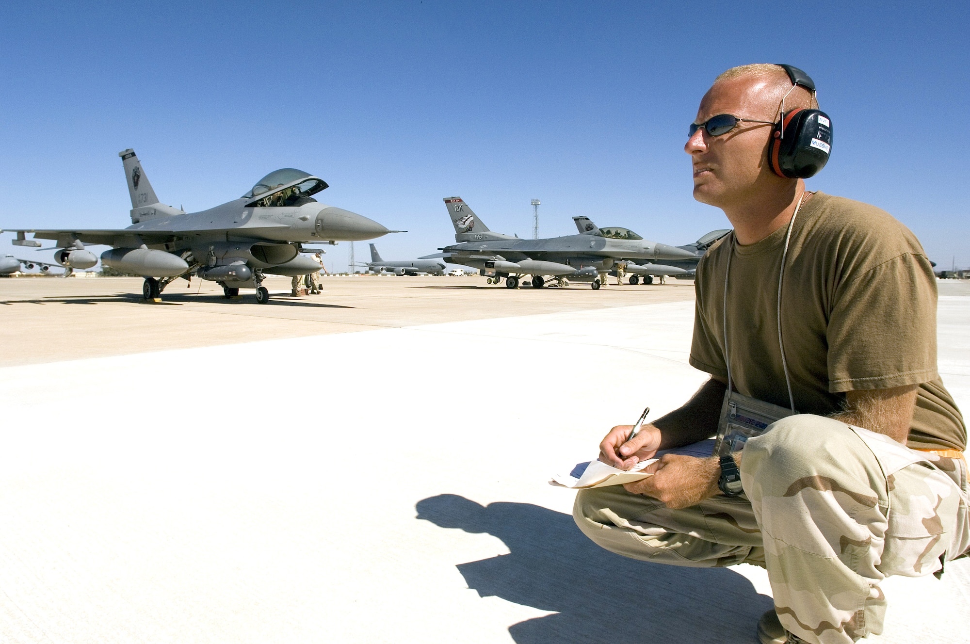 MORON AIR BASE, Spain -- Master Sgt. Brad Musshell gathers information for flight debriefs here.  The avionics specialist from the 180th Fighter Wing at Toledo, Ohio, is on his way home after supporting Operation Iraqi Freedom.  (U.S. Air Force photo by Master Sgt. John E. Lasky)