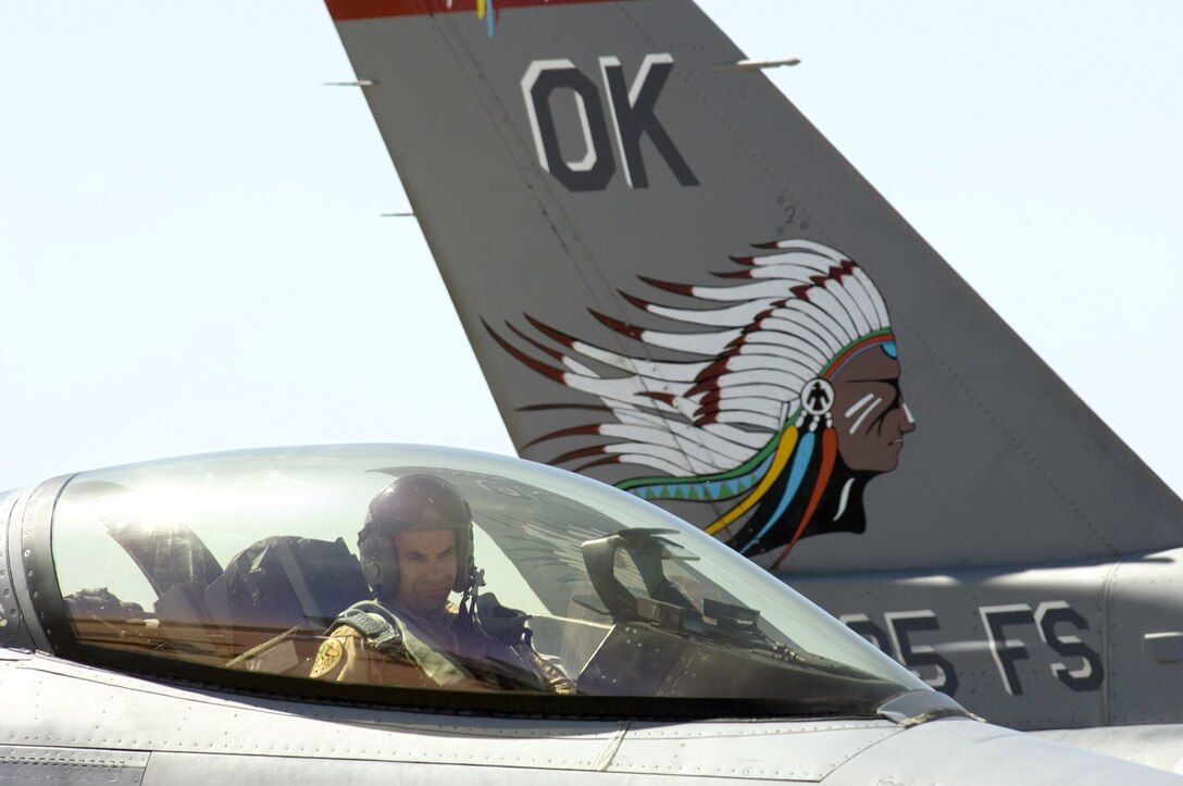 MORON AIR BASE, Spain -- Maj. Kelly Connell shuts down his F-16 Fighting Falcon engine here.  The pilot from the 180th Fighter Wing at Toledo, Ohio, is on his way home on a "Coronet East" mission after supporting Operation Iraqi Freedom.  Coronet East is a title given to a group of jet fighters flying with necessary tankers for air refueling and an air transport with necessary maintenance support in tow.  (U.S. Air Force photo by Master Sgt. John E. Lasky)