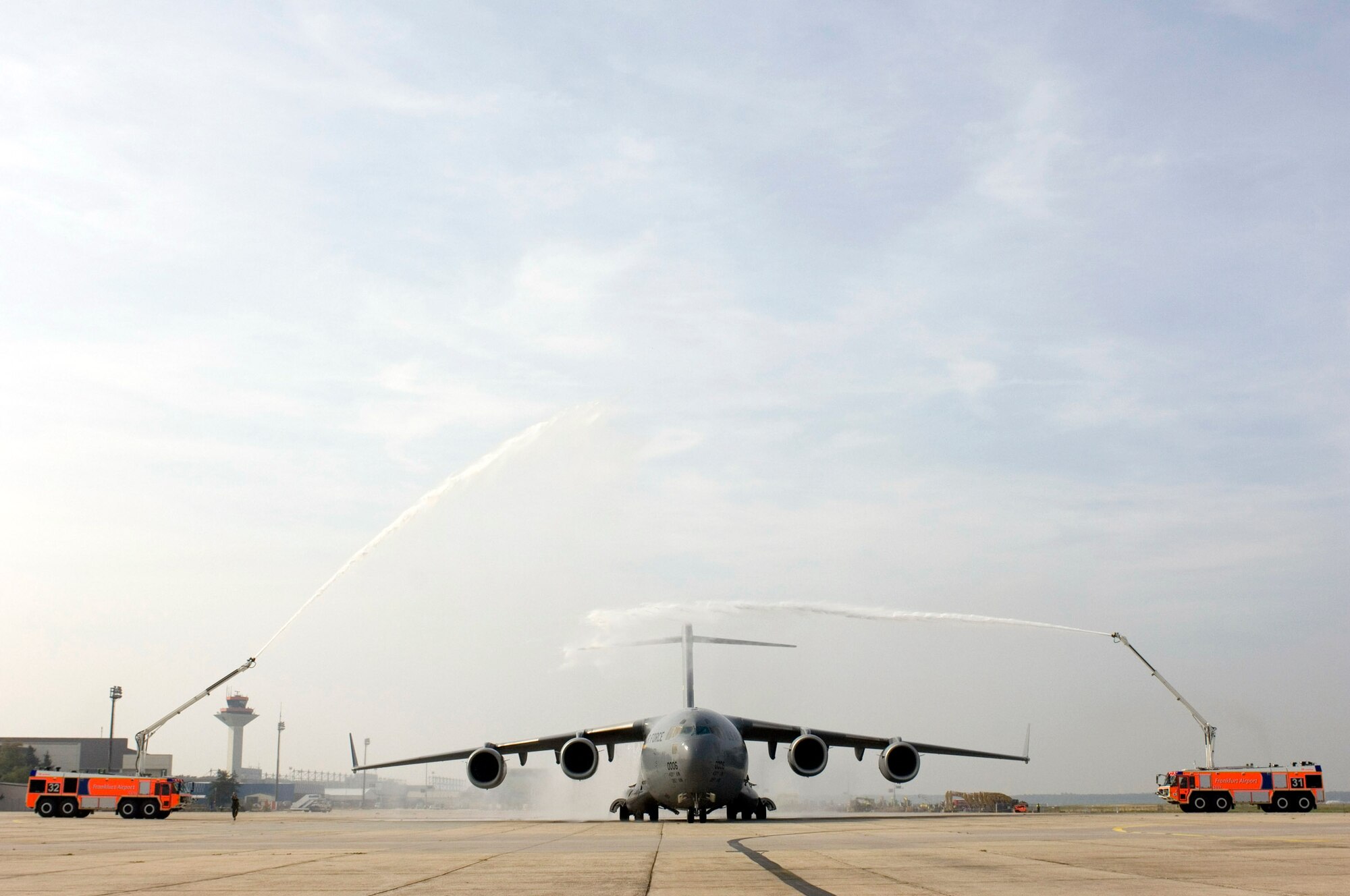 RHEIN-MAIN AIR BASE, Germany -- A C-17 Globemaster III, christened the "Spirit of Berlin," taxis for the final flight from this airlift base. The flight ended the ceremonial closing of the base, the Air Force's longtime "Gateway to Europe." The Air Force will turn the base over to the Frankfurt Airport Authority in December, 60 years after operations started here. (U.S. Air Force photo by Master Sgt. John E. Lasky) 