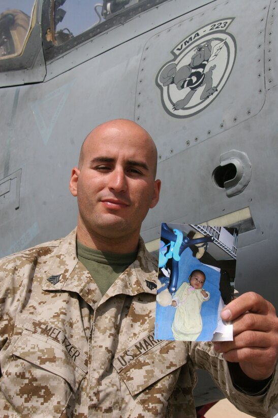 Sergeant Craig Meltzer, a 26-year-old Virginia Beach, Va., native, deployed with the Bulldogs of Marine Attack Squadron 223 from Marine Corps Air Station Cherry Point, N.C., in August. As the senior noncommissioned officer in the AV-8B Harrier squadron's flight equipment section, the Salem High School graduate oversees inspection of the aviation life support system worn by pilots.