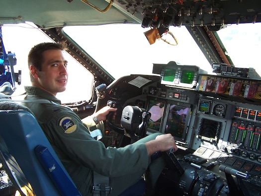 050922-F-2089T-002   First Lt. Eric Palichat, a C-141 pilot with the 445th Airlift Wing, Wright-Patterson Air Force Base, Ohio, says he is looking forward to flying C-5 Galaxies. The Air Force Reserve Command unit is slated to get its first C-5 jumbo jet Oct. 3. (U.S. Air Force photo by Maj. Ted Theopolos)

