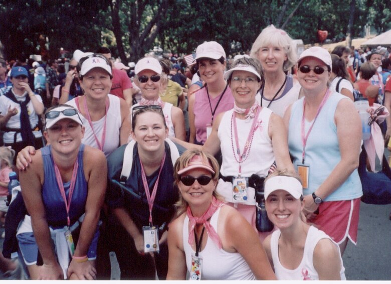 Headquarters Air Force Reserve Command's "Tears to Cheers" Team marched 60-miles raising awareness and money for breast cancer research.  (Left to right), front row: Faye Geary and Alison Sarrat; 2nd row: Megan Cunningham, Elizabeth Cunningham, Margaret Sarrat and Emily Garrett; 3rd row: Launie Cunningham, Kathryn Loyacono, Kim Jarrett and Jane Mann.