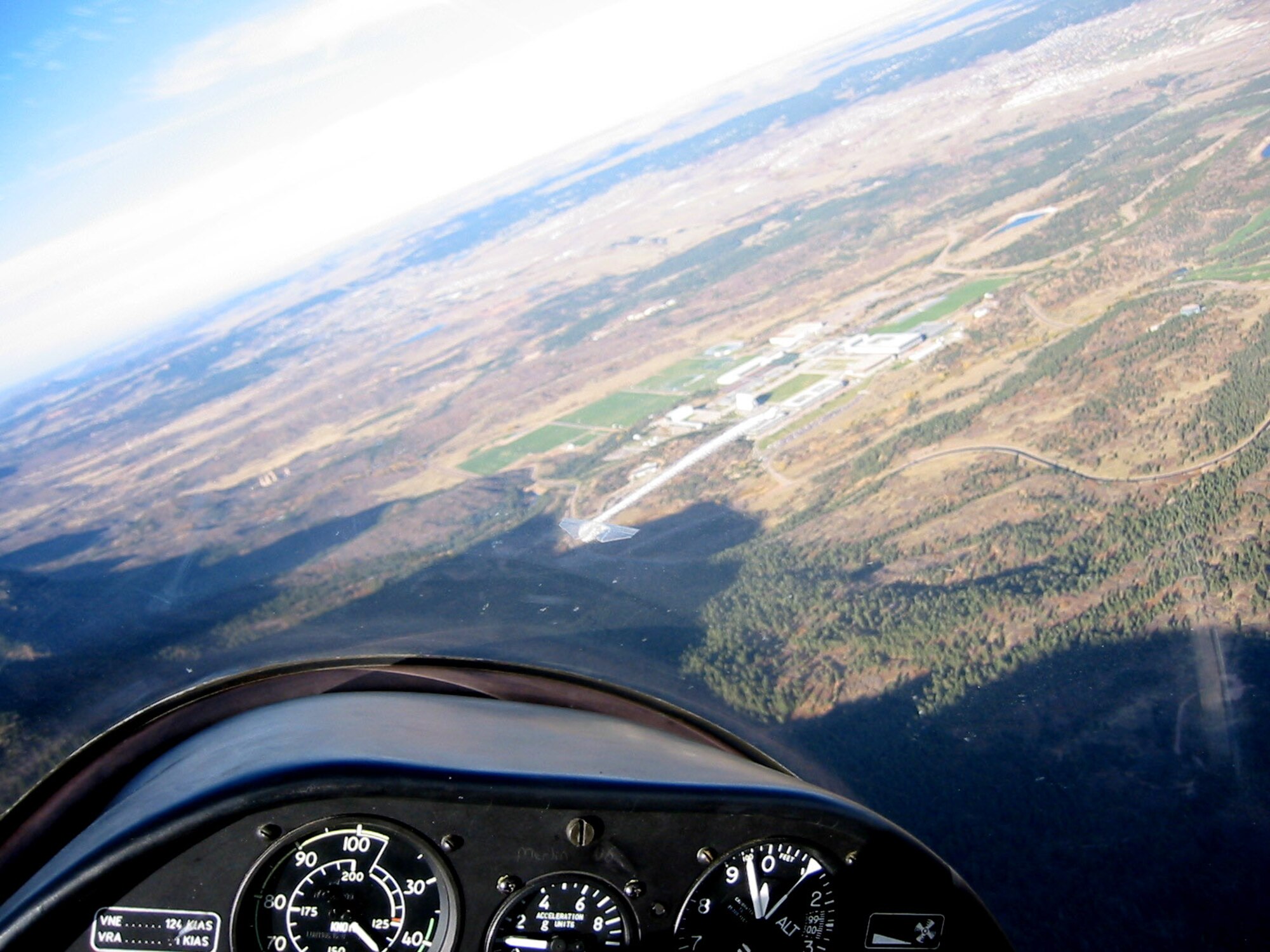 Maj. Bill Gagen, an instructor with the 70th Flying Training Squadron, turns his glider over the Air Force Academy recently.  Major Gagen and about 30 other Reservists formed for the squadron recently giving Reservists a more prominent role in training cadets at the school. (Photo by Tech. Sgt. Jason Tudor)