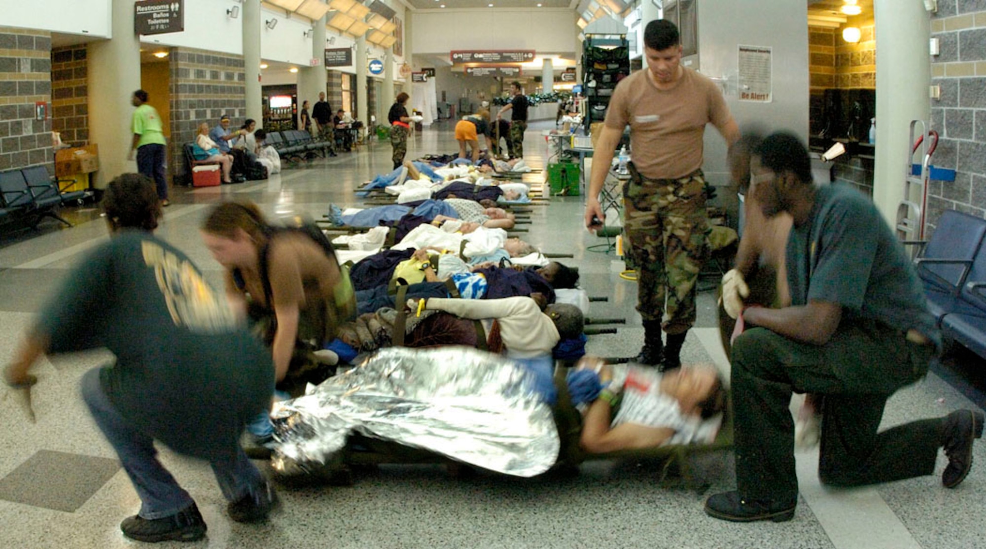 NEW ORLEANS -- A passenger terminal in the Louis Armstrong New Orleans International Airport is used to stage elderly patients for evacuation.  More than 2,000 patients have been moved since operations began.   (U.S. Air Force photo by Master Sgt Jack Braden)